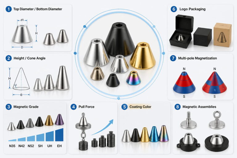 Opzioni personalizzate per magneti a cono al neodimio