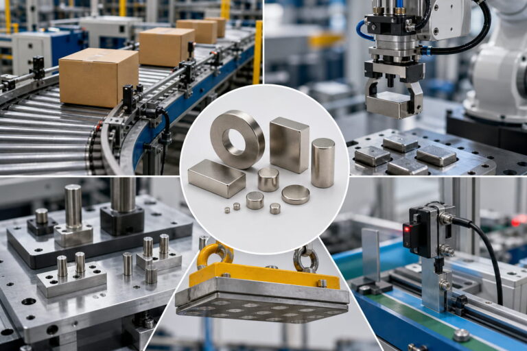 Immagine che illustra le applicazioni tipiche dei magneti per l'automazione industriale
