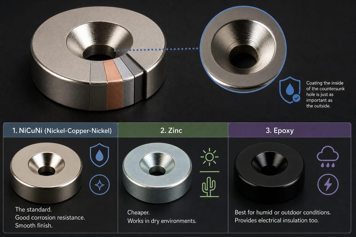 Come personalizzare i magneti al neodimio a testa svasata per progetti OEM? 7 Scegli il rivestimento per i magneti al neodimio a testa svasata