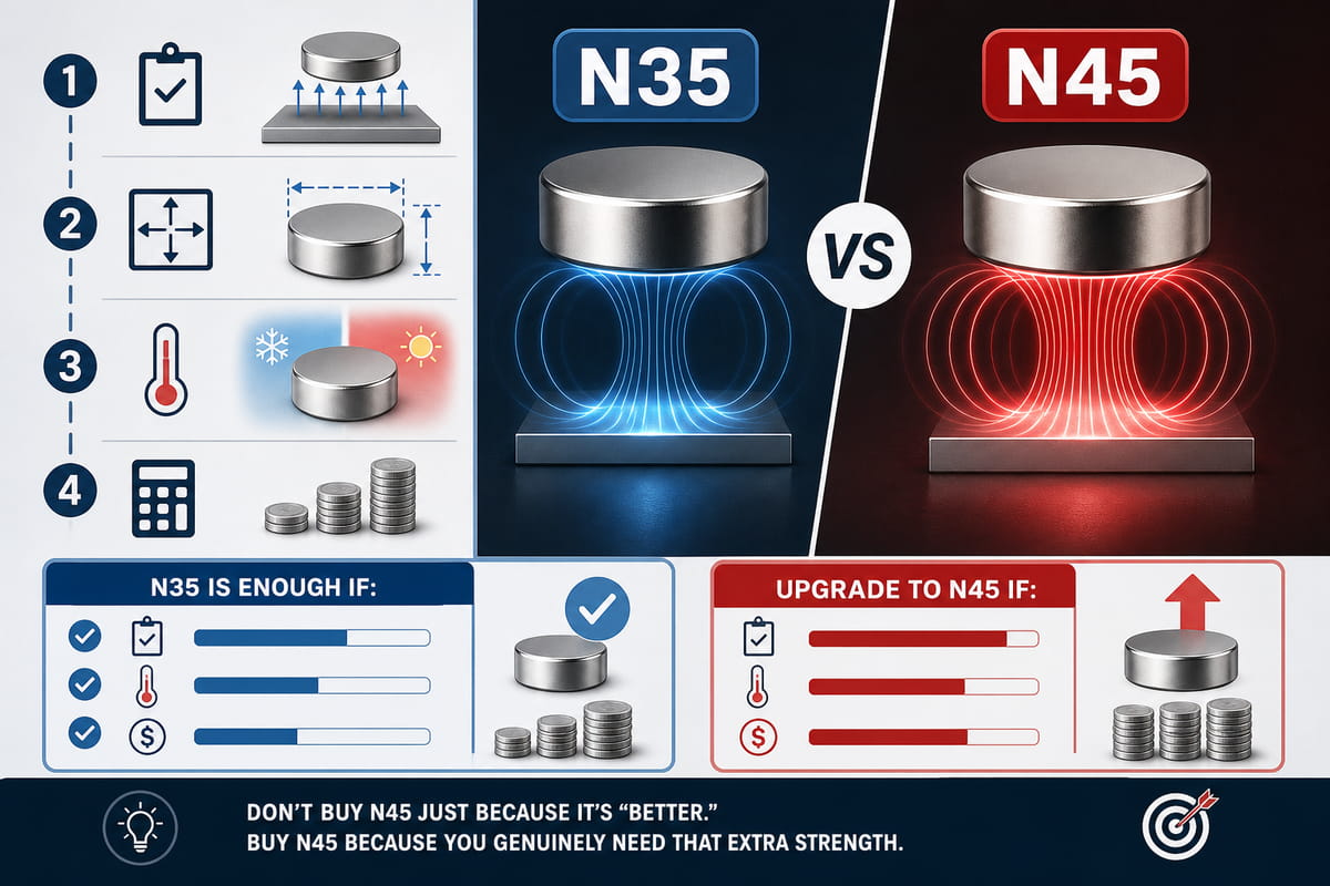 Magneti N35 e N45: confronto tra potenza, temperatura, prezzo e quando utilizzarli 13 Analisi costi-benefici dei magneti N35 e N45