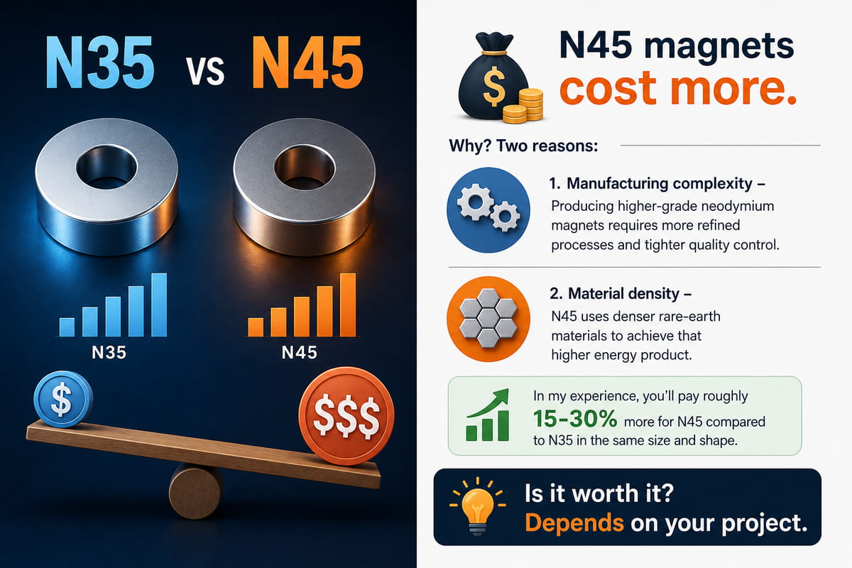 Magneti N35 e N45: confronto tra potenza, temperatura, prezzo e quando utilizzarli 6 Prezzo dei magneti N35 e N45
