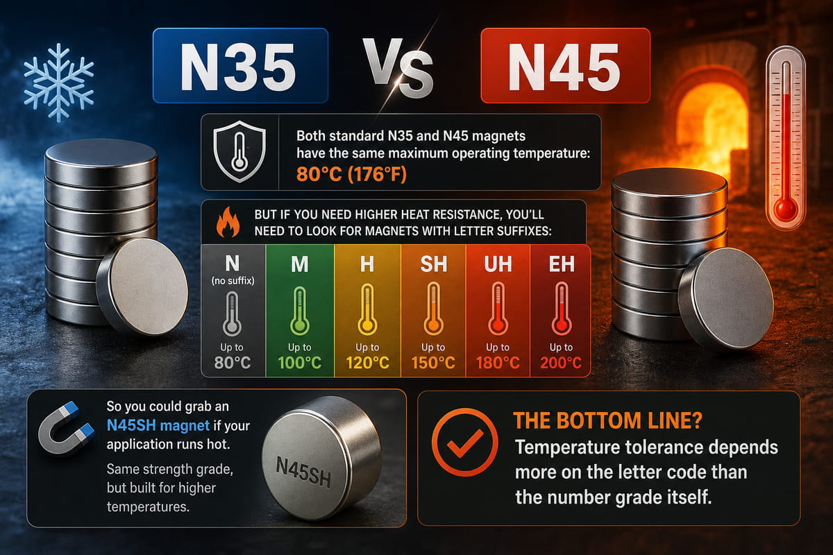 Magneti N35 e N45: confronto tra potenza, temperatura, prezzo e quando utilizzare ciascuno dei due 5 Resistenza alla temperatura dei magneti N35 e N45