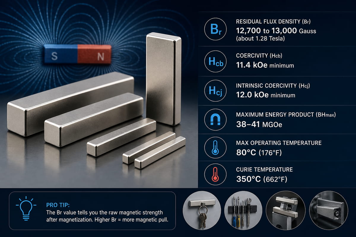 Cosa sono i magneti a barra N40? La guida completa 5 Specifiche tecniche del magnete a barra N40