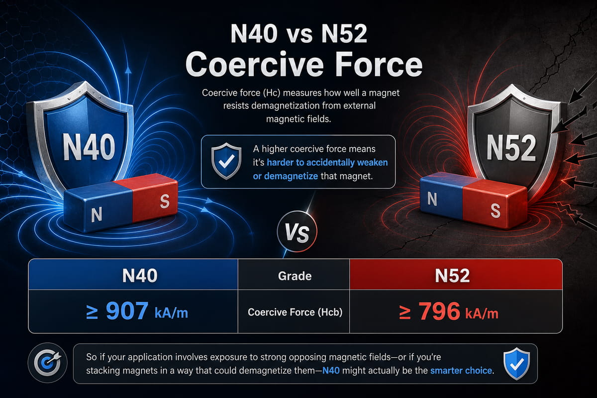 Magneti N40 vs N52: potenza, costo e quale grado scegliere 5 Magneti N40 vs N52: forza coercitiva