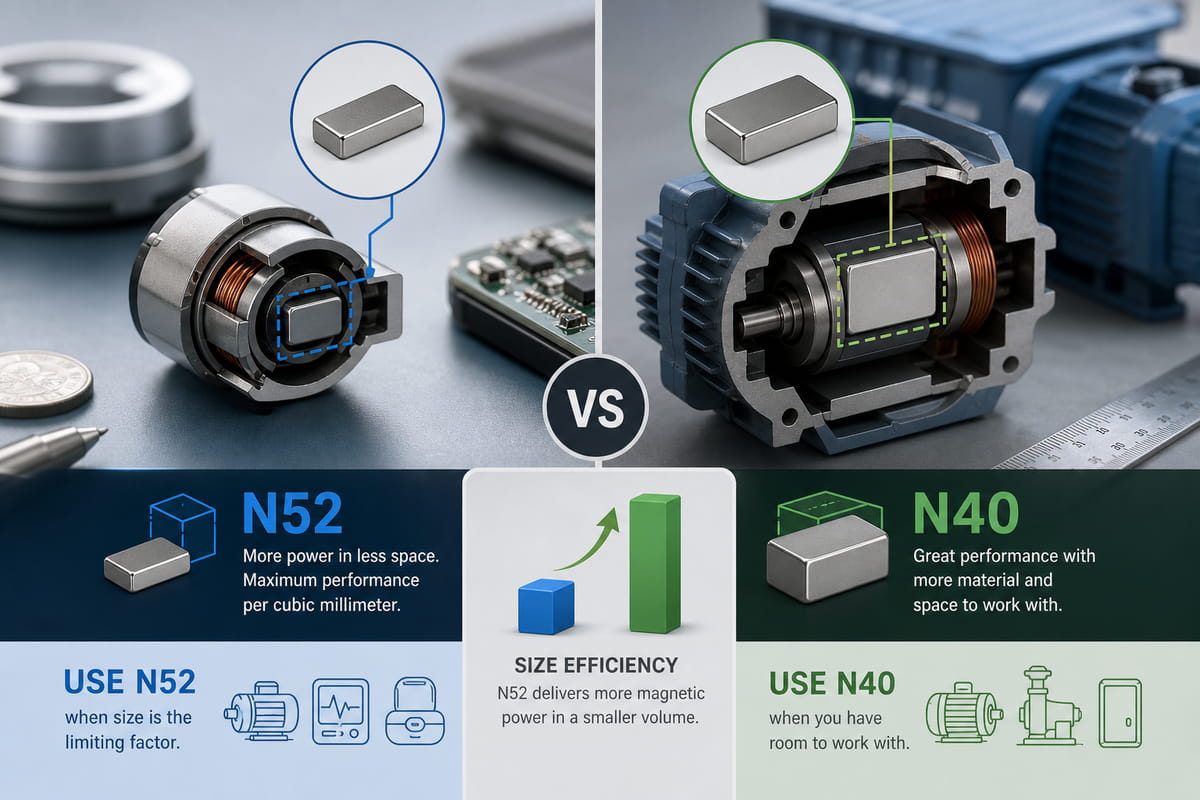 Magneti N40 vs N52: potenza, costo e quale grado scegliere 7 Magneti N40 vs N52: efficienza in base alle dimensioni