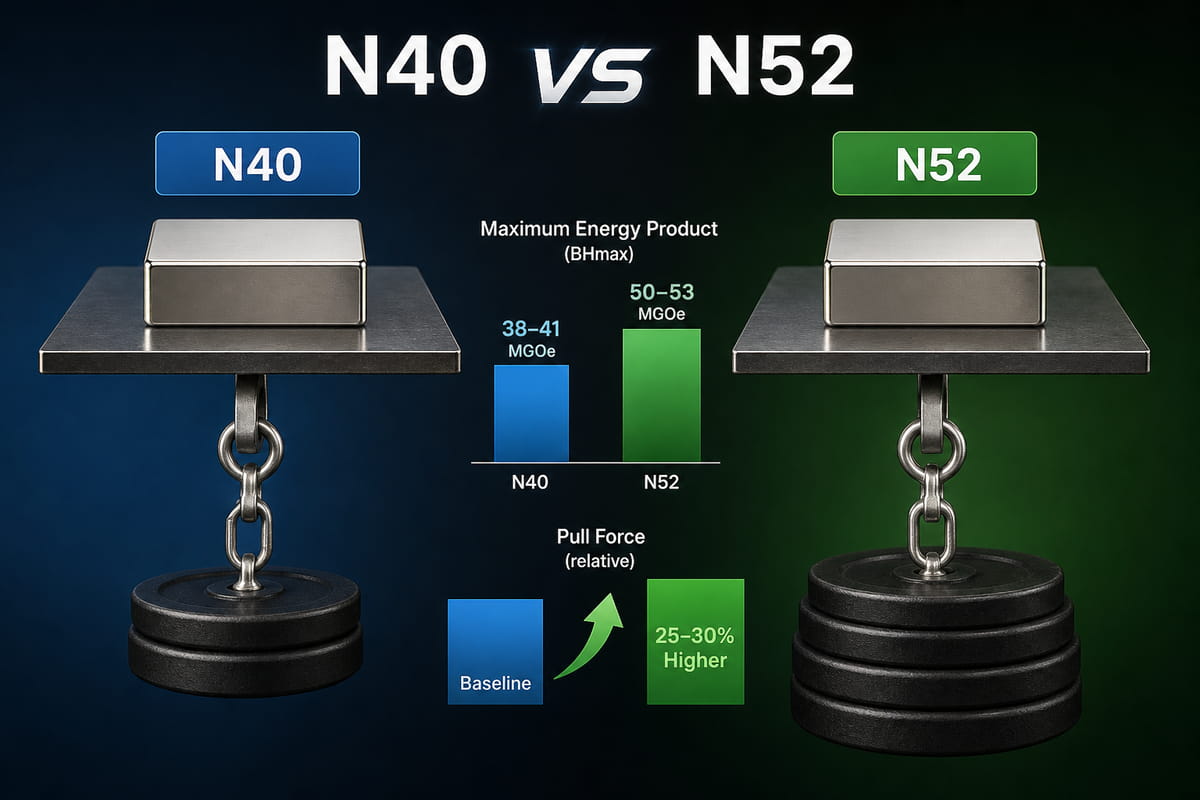 Magneti N40 vs N52: potenza, costo e quale grado scegliere 4 Potenza dei magneti N40 e N52