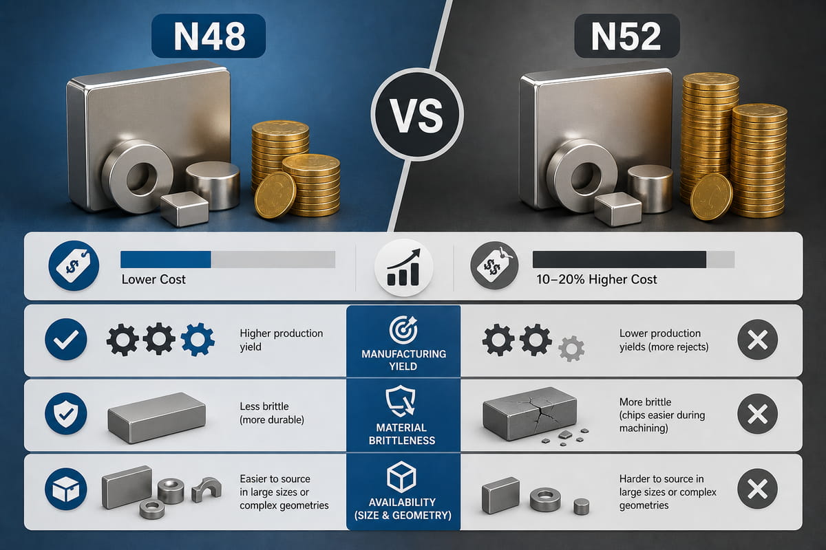Differenze di costo e produzione tra i magneti N48 e N52