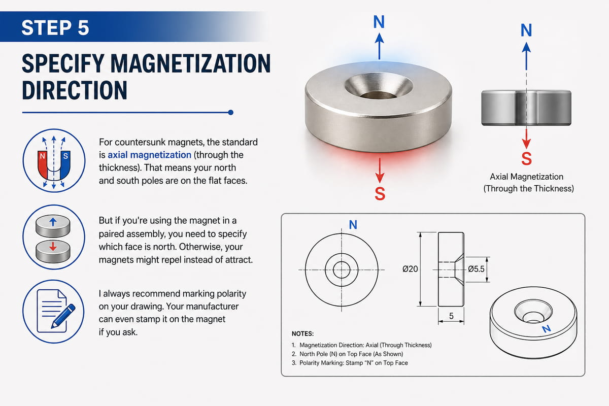Come personalizzare i magneti al neodimio a testa svasata per progetti OEM? 8 Specificare la direzione di magnetizzazione