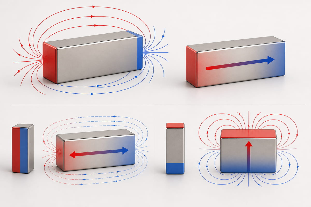 Poli dei magneti a blocchi e direzione di magnetizzazione