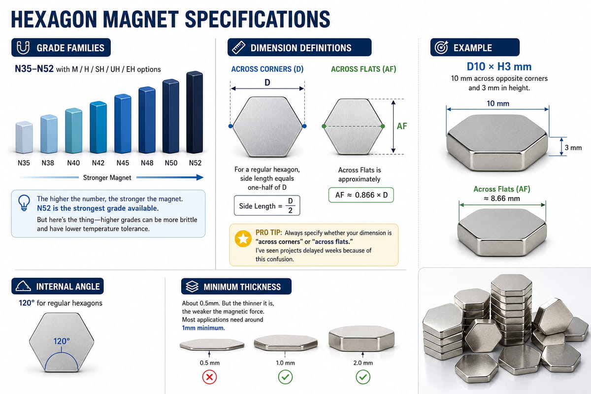 Specifiche tecniche dei magneti esagonali